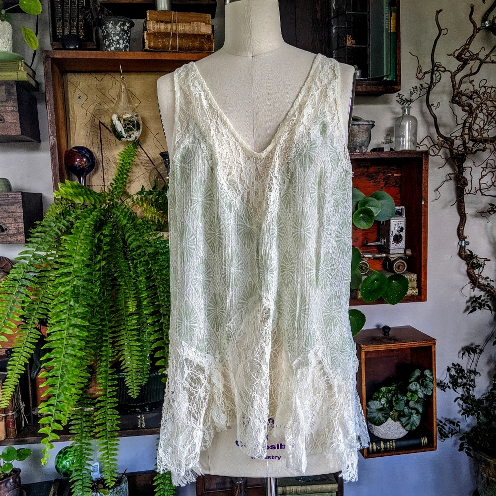 Free people lace and printed chiffon tunic